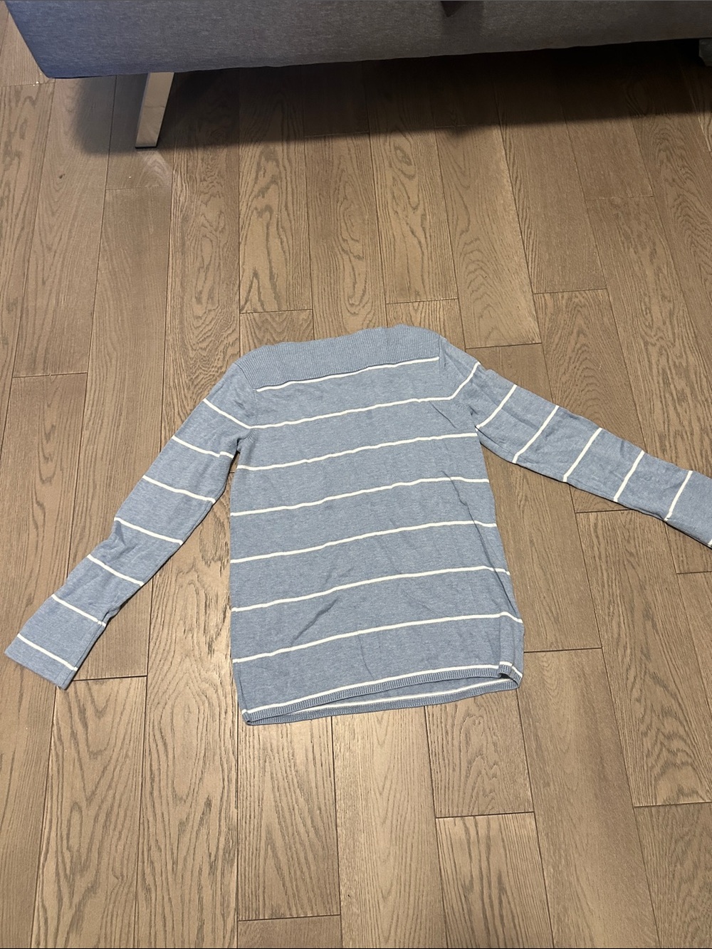 Chaps Light Blue and White Striped Crewneck Sweater